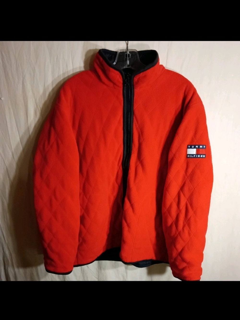 Vintage Tommy Hilfiger Quilted Red Fleece Full Zip Jacket Size Large Unisex